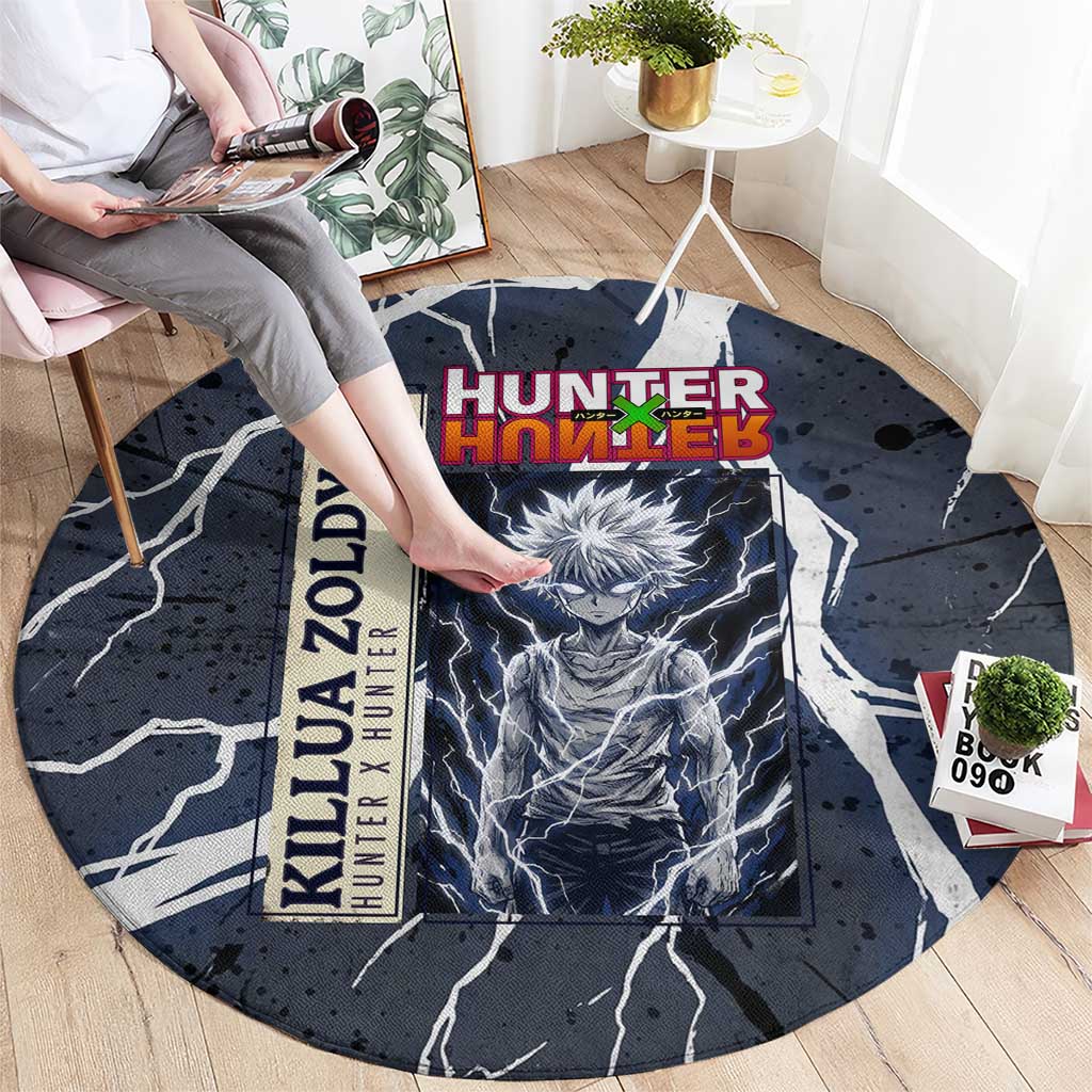 Killua Zoldyck Hunter x Hunter Lightning Aura Design Round Carpet with Transformation Artwork and Anime Style Graphics - The Mazicc