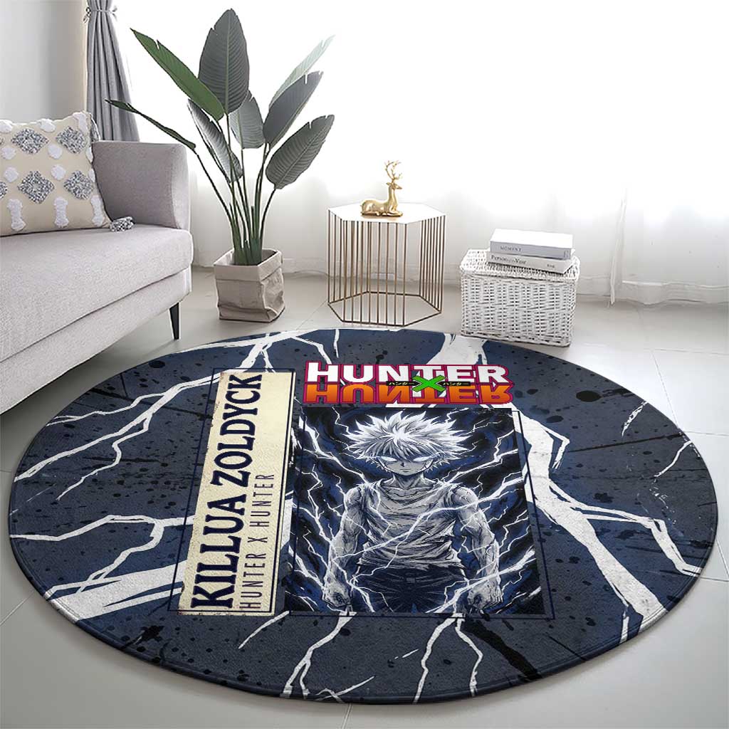Killua Zoldyck Hunter x Hunter Lightning Aura Design Round Carpet with Transformation Artwork and Anime Style Graphics - The Mazicc
