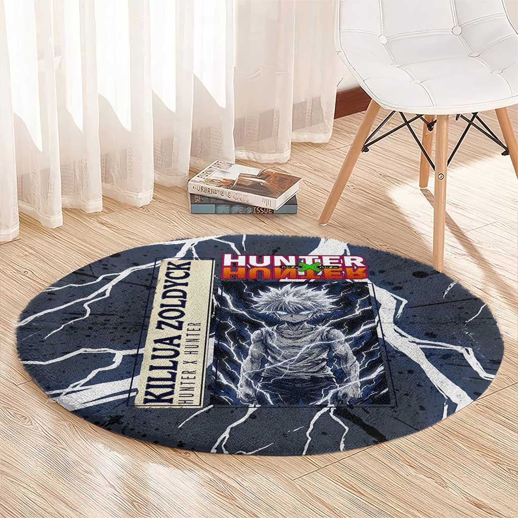 Killua Zoldyck Hunter x Hunter Lightning Aura Design Round Carpet with Transformation Artwork and Anime Style Graphics - The Mazicc