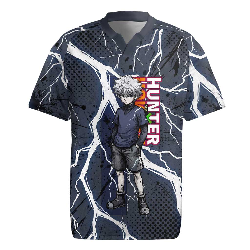Killua Zoldyck Hunter x Hunter Lightning Aura Design Rugby Jersey with Transformation Artwork and Anime Style Graphics - The Mazicc
