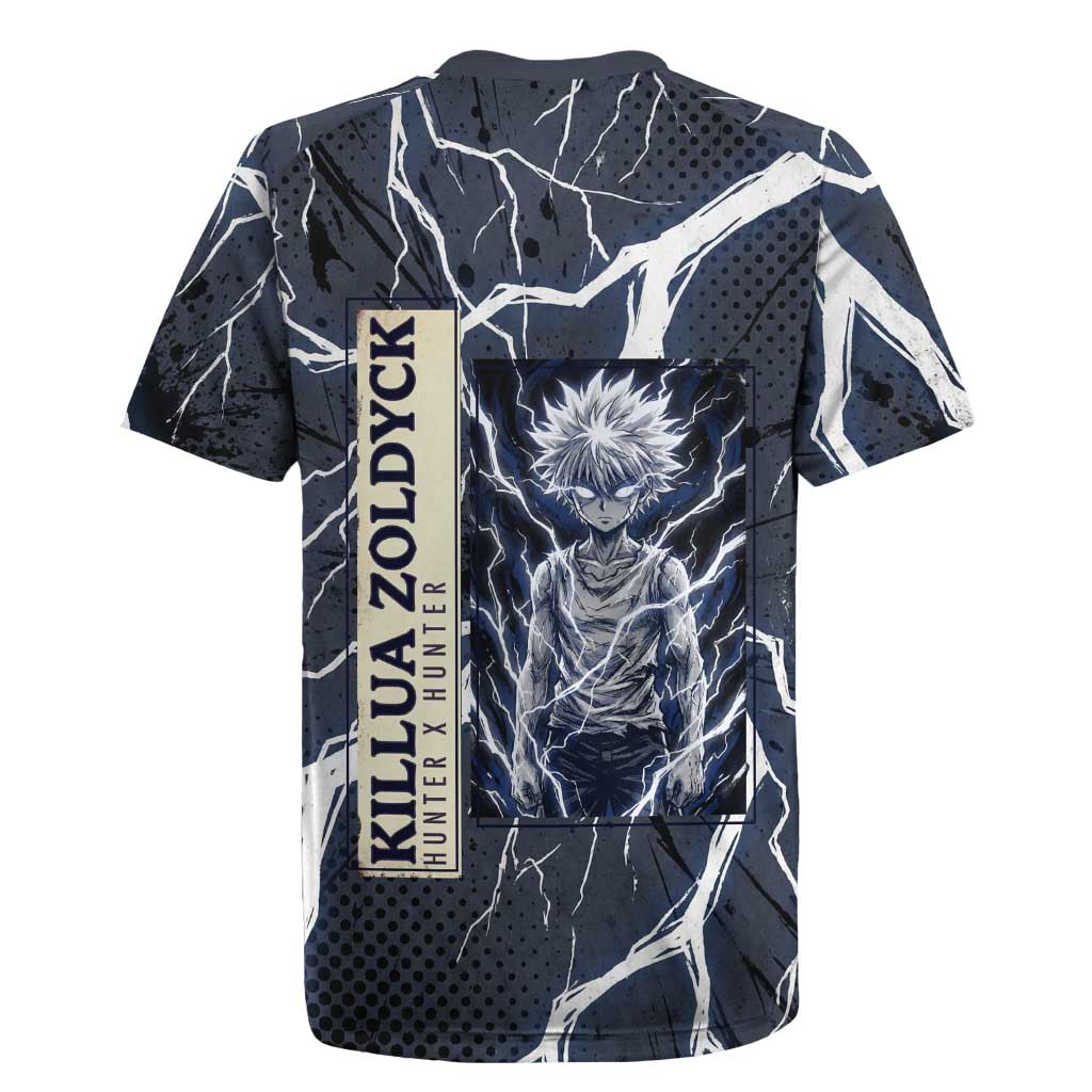 Killua Zoldyck Hunter x Hunter Lightning Aura Design Rugby Jersey with Transformation Artwork and Anime Style Graphics - The Mazicc
