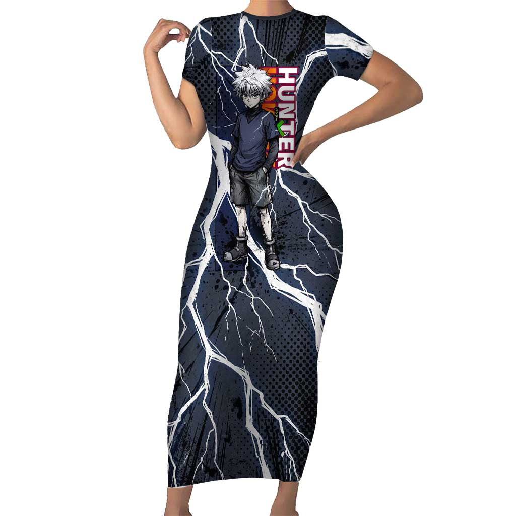 Killua Zoldyck Hunter x Hunter Lightning Aura Design Short Sleeve Bodycon Dress with Transformation Artwork and Anime Style Graphics - The Mazicc