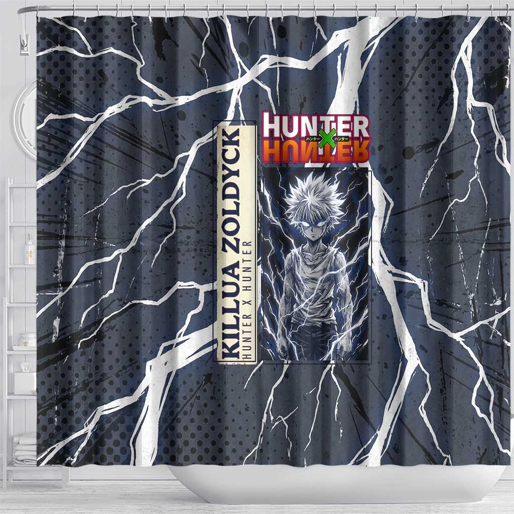 Killua Zoldyck Hunter x Hunter Lightning Aura Design Shower Curtain with Transformation Artwork and Anime Style Graphics - The Mazicc