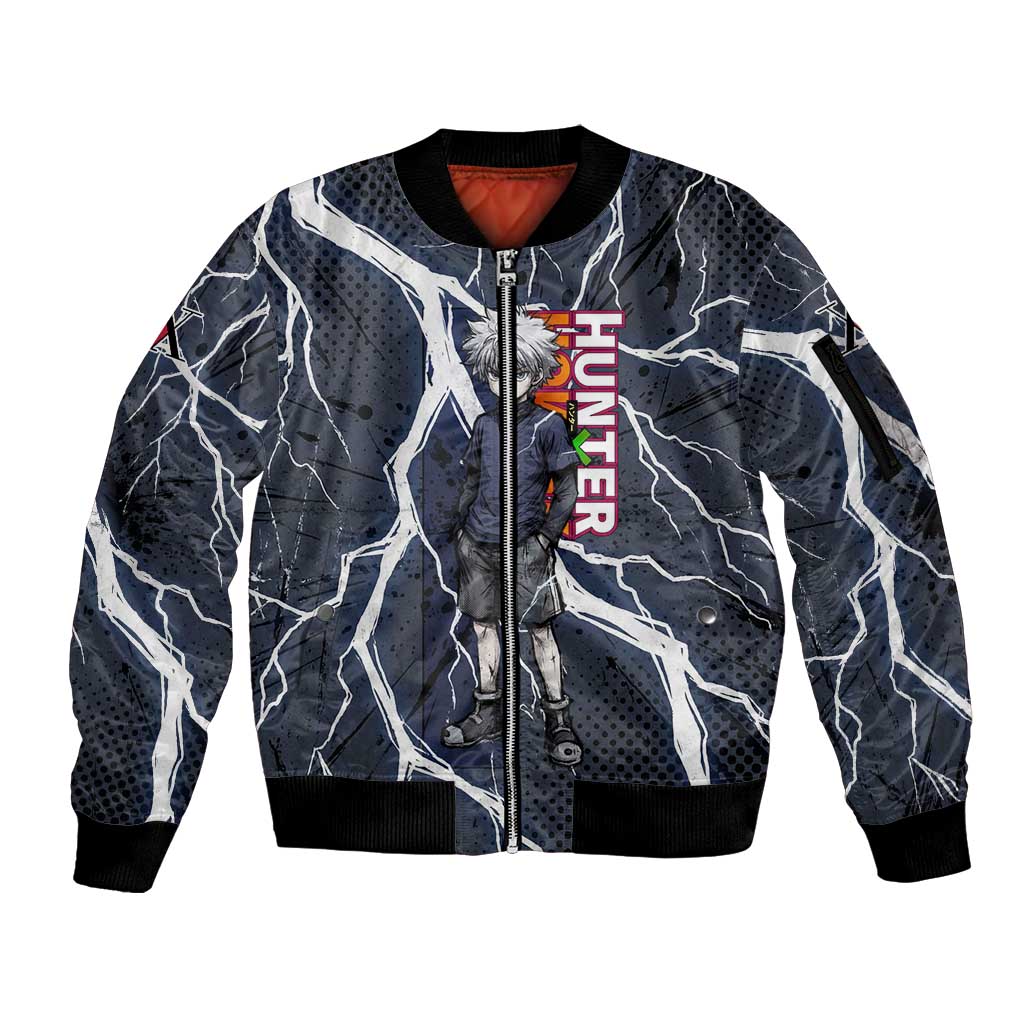 Killua Zoldyck Hunter x Hunter Lightning Aura Design Sleeve Zip Bomber Jacket with Transformation Artwork and Anime Style Graphics - The Mazicc