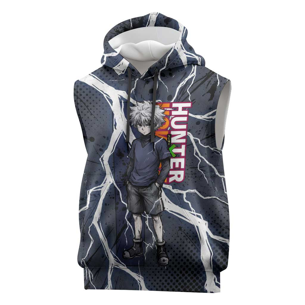 Killua Zoldyck Hunter x Hunter Lightning Aura Design Sleeveless Hoodie with Transformation Artwork and Anime Style Graphics - The Mazicc