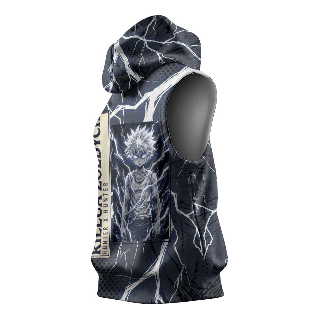 Killua Zoldyck Hunter x Hunter Lightning Aura Design Sleeveless Hoodie with Transformation Artwork and Anime Style Graphics - The Mazicc