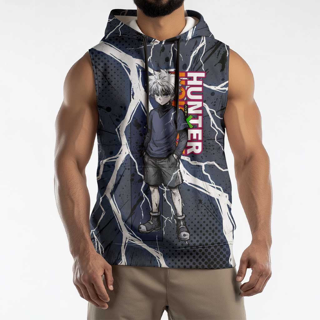 Killua Zoldyck Hunter x Hunter Lightning Aura Design Sleeveless Hoodie with Transformation Artwork and Anime Style Graphics - The Mazicc