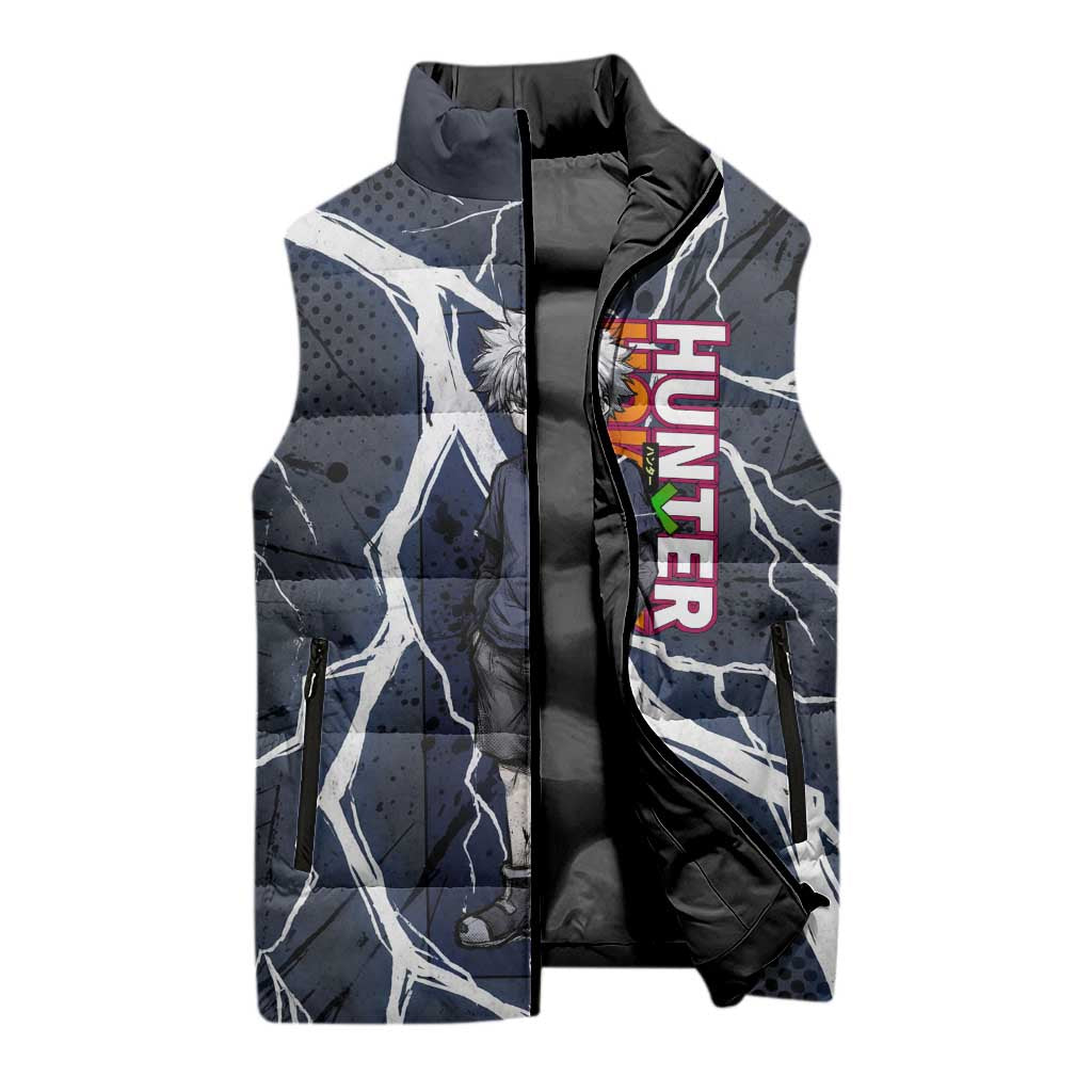 Killua Zoldyck Hunter x Hunter Lightning Aura Design Sleeveless Puffer Jacket with Transformation Artwork and Anime Style Graphics - The Mazicc