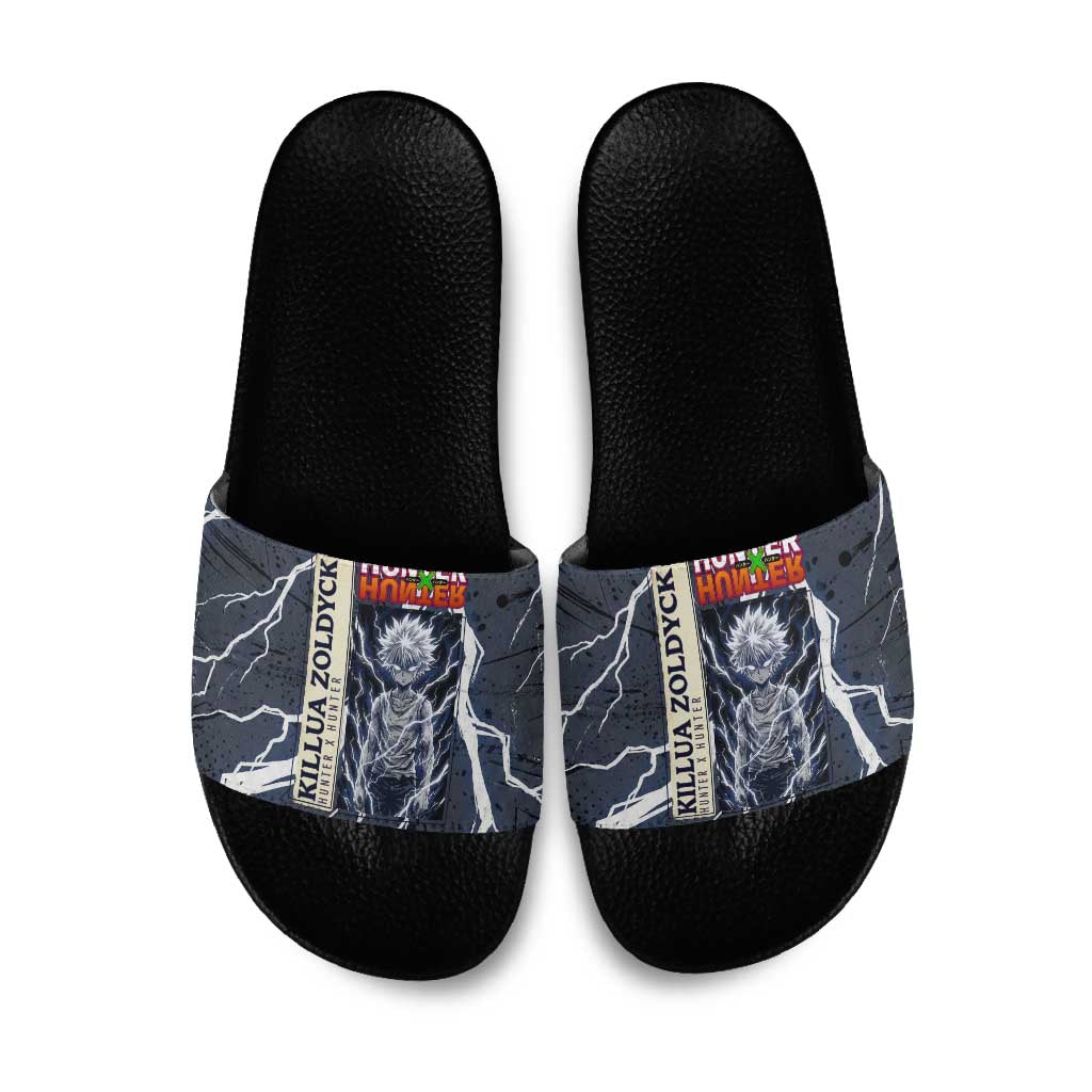 Killua Zoldyck Hunter x Hunter Lightning Aura Design Slide Sandals with Transformation Artwork and Anime Style Graphics - The Mazicc