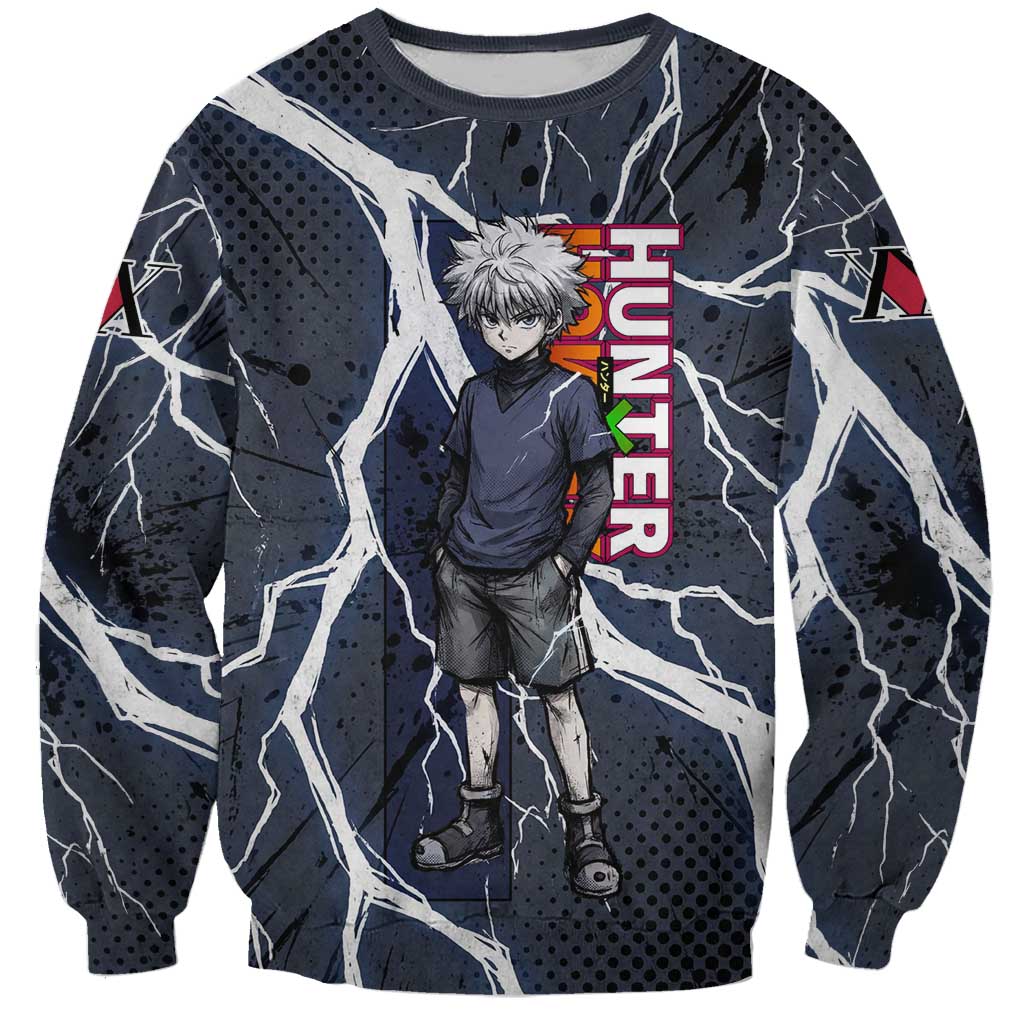 Killua Zoldyck Hunter x Hunter Lightning Aura Design Sweatshirt with Transformation Artwork and Anime Style Graphics - The Mazicc