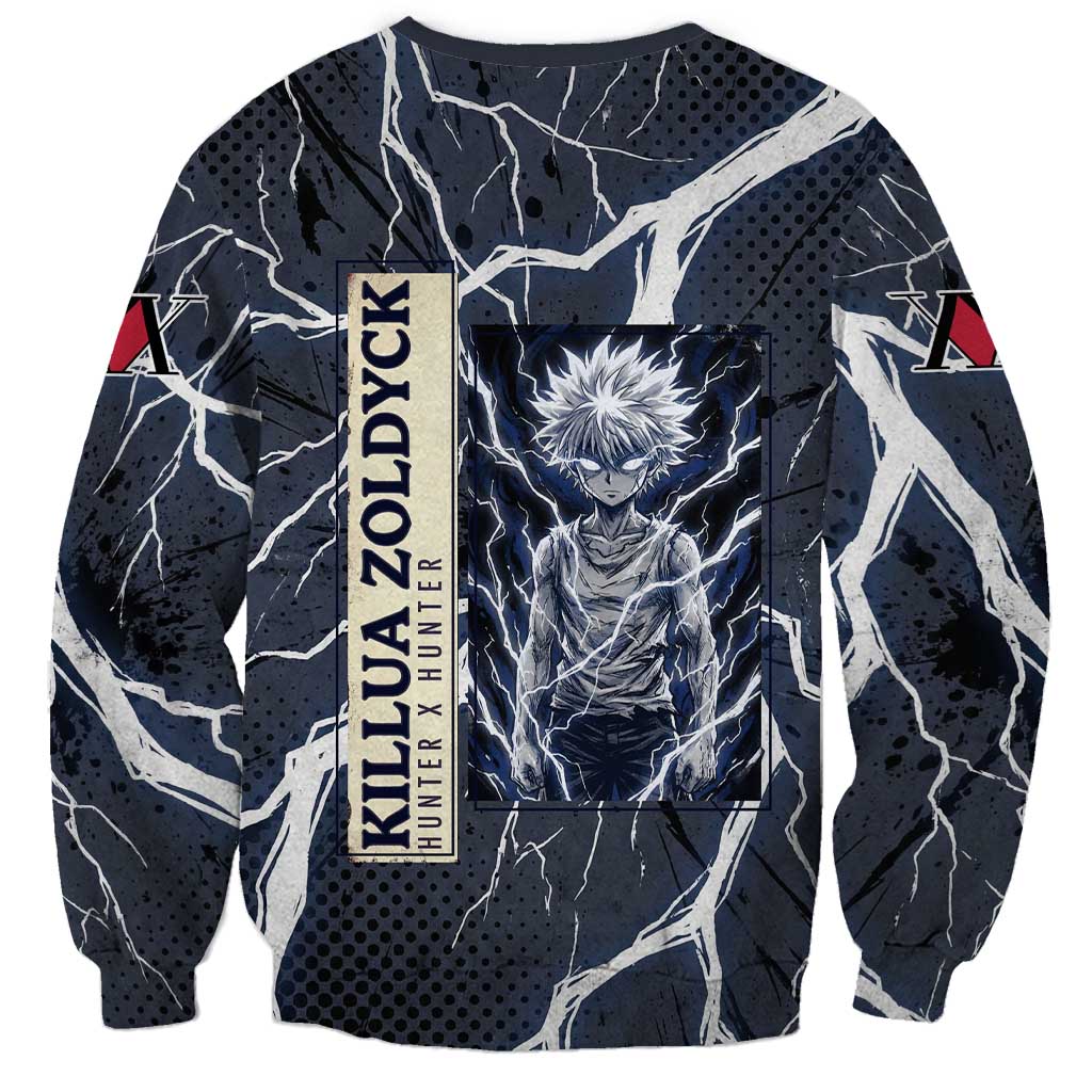 Killua Zoldyck Hunter x Hunter Lightning Aura Design Sweatshirt with Transformation Artwork and Anime Style Graphics - The Mazicc