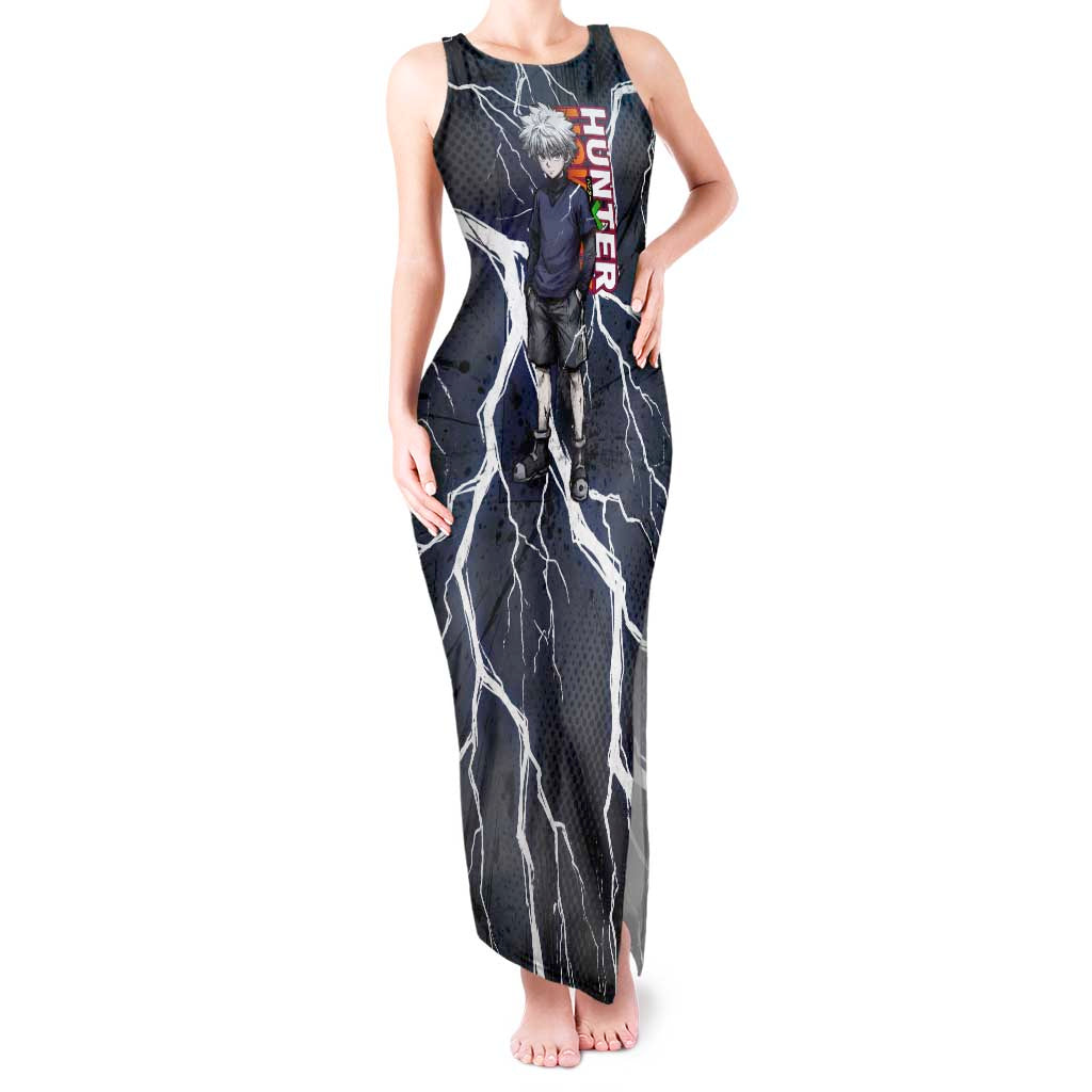 Killua Zoldyck Hunter x Hunter Lightning Aura Design Tank Maxi Dress with Transformation Artwork and Anime Style Graphics - The Mazicc