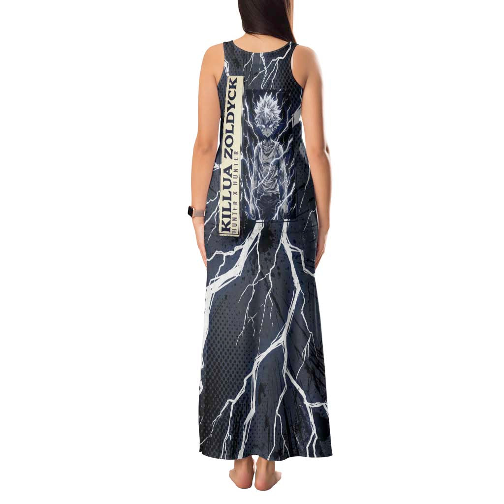 Killua Zoldyck Hunter x Hunter Lightning Aura Design Tank Maxi Dress with Transformation Artwork and Anime Style Graphics - The Mazicc