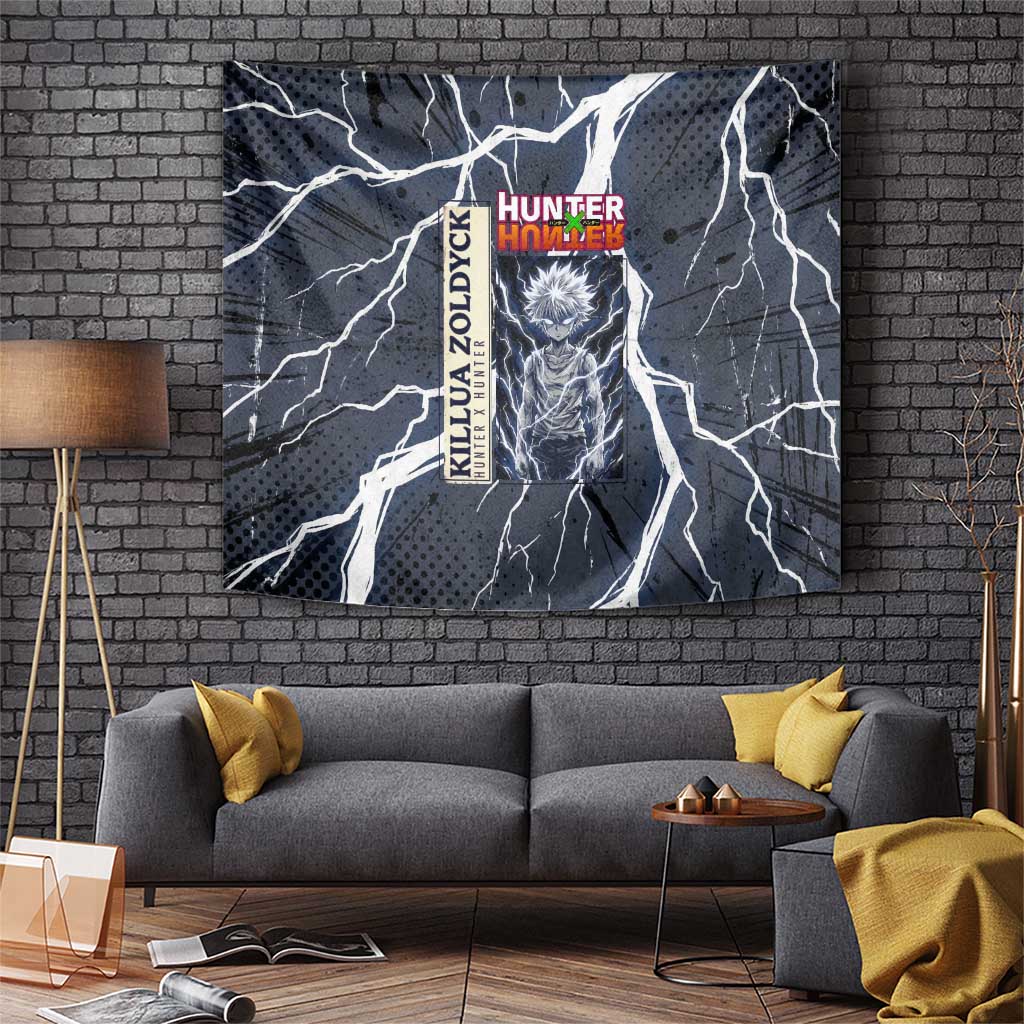 Killua Zoldyck Hunter x Hunter Lightning Aura Design Tapestry with Transformation Artwork and Anime Style Graphics - The Mazicc