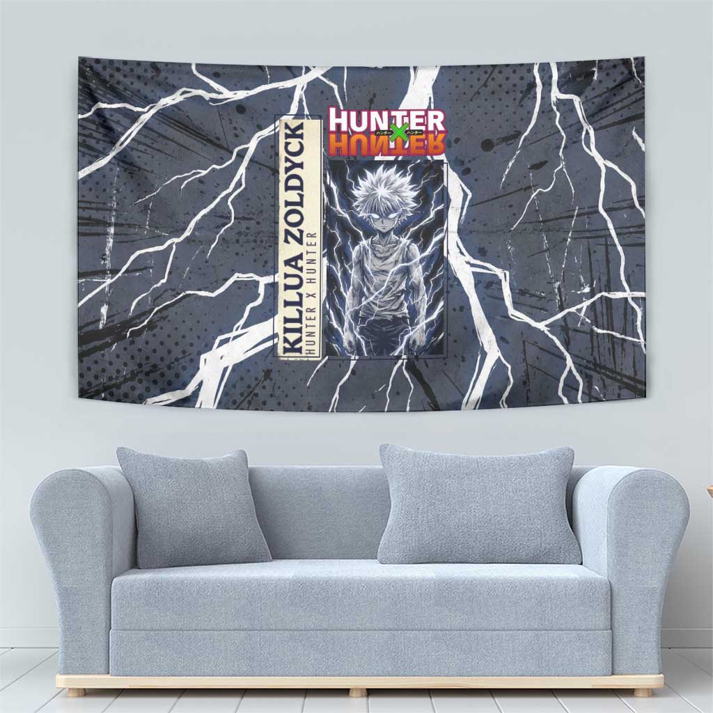 Killua Zoldyck Hunter x Hunter Lightning Aura Design Tapestry with Transformation Artwork and Anime Style Graphics - The Mazicc