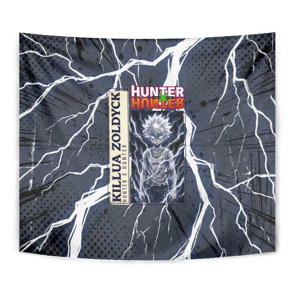 Killua Zoldyck Hunter x Hunter Lightning Aura Design Tapestry with Transformation Artwork and Anime Style Graphics - The Mazicc