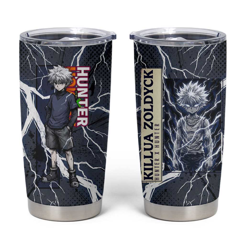 Killua Zoldyck Hunter x Hunter Lightning Aura Design Tumbler Cup with Transformation Artwork and Anime Style Graphics - The Mazicc