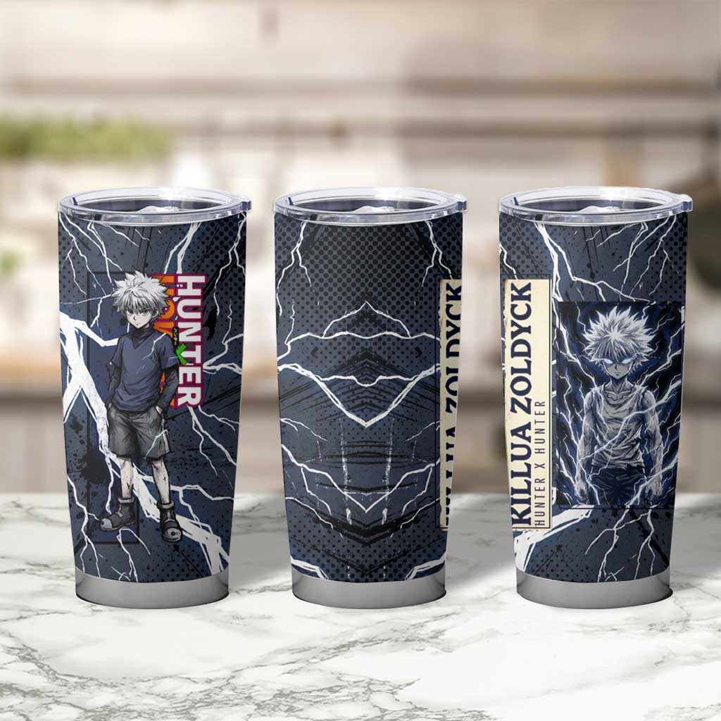 Killua Zoldyck Hunter x Hunter Lightning Aura Design Tumbler Cup with Transformation Artwork and Anime Style Graphics - The Mazicc