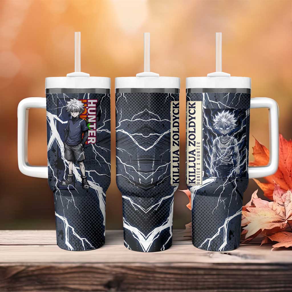 Killua Zoldyck Hunter x Hunter Lightning Aura Design Tumbler With Handle with Transformation Artwork and Anime Style Graphics - The Mazicc