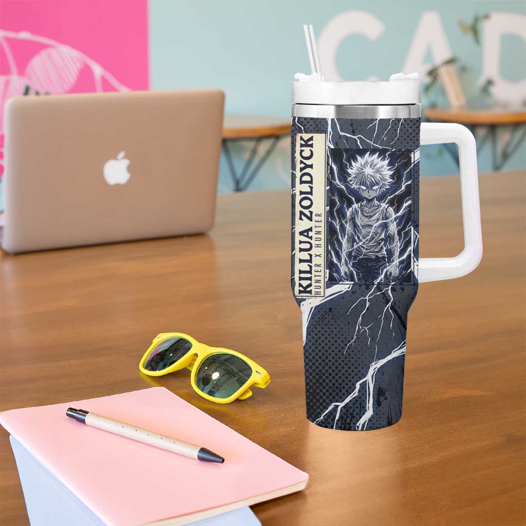 Killua Zoldyck Hunter x Hunter Lightning Aura Design Tumbler With Handle with Transformation Artwork and Anime Style Graphics - The Mazicc