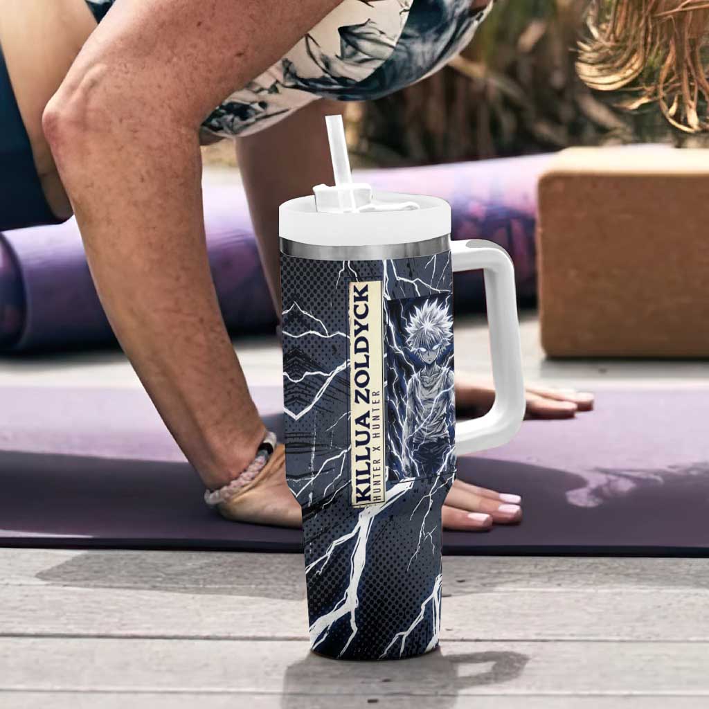 Killua Zoldyck Hunter x Hunter Lightning Aura Design Tumbler With Handle with Transformation Artwork and Anime Style Graphics - The Mazicc