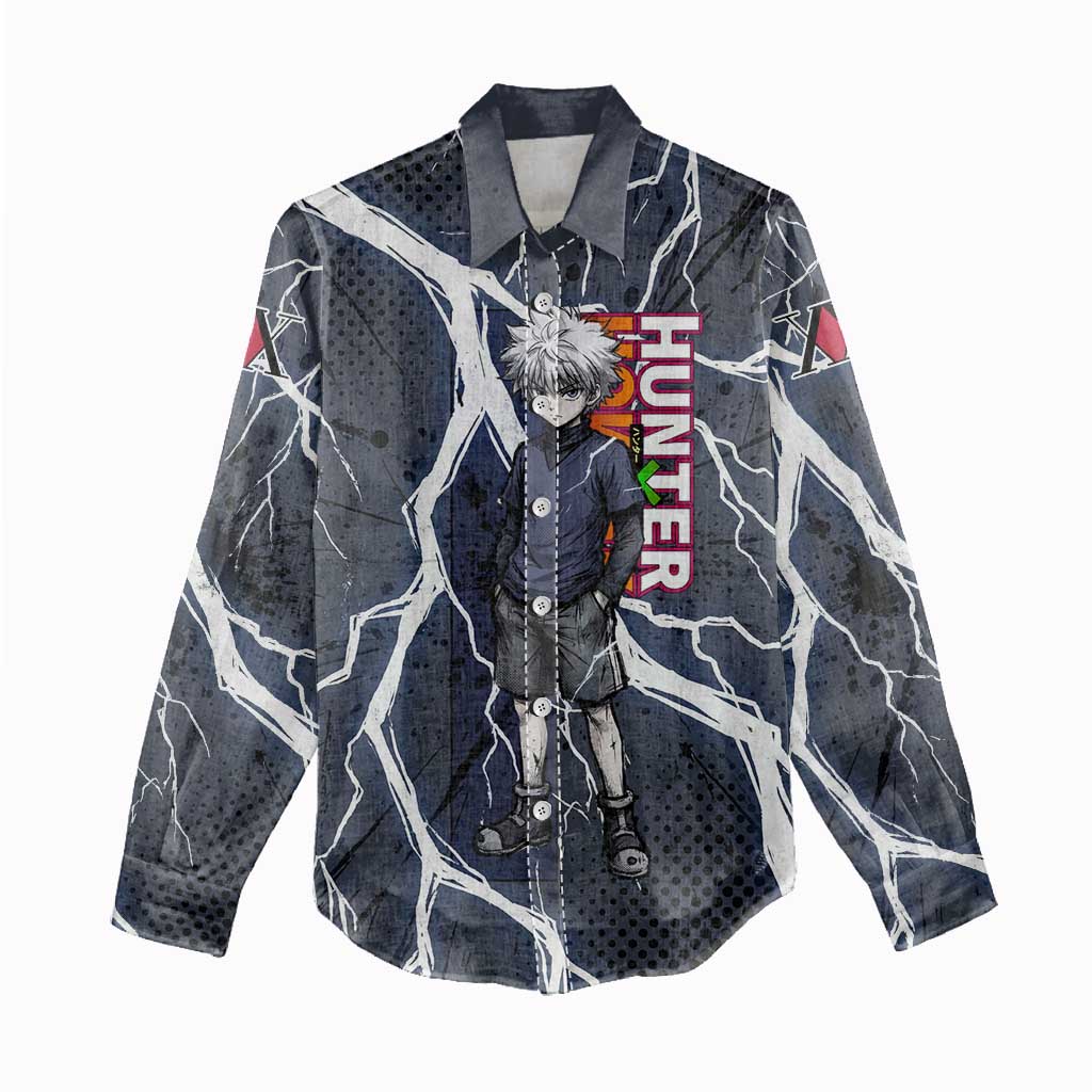 Killua Zoldyck Hunter x Hunter Lightning Aura Design Women Casual Shirt with Transformation Artwork and Anime Style Graphics - The Mazicc