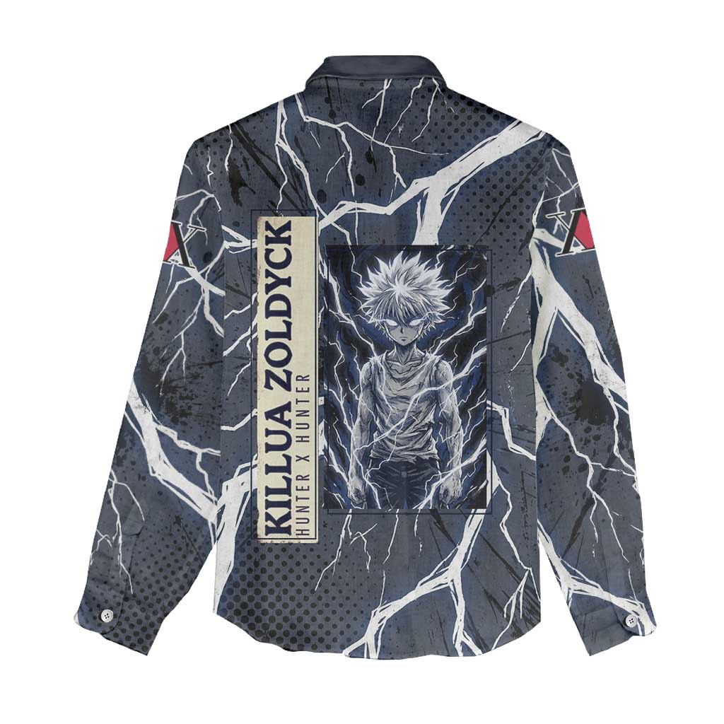 Killua Zoldyck Hunter x Hunter Lightning Aura Design Women Casual Shirt with Transformation Artwork and Anime Style Graphics - The Mazicc