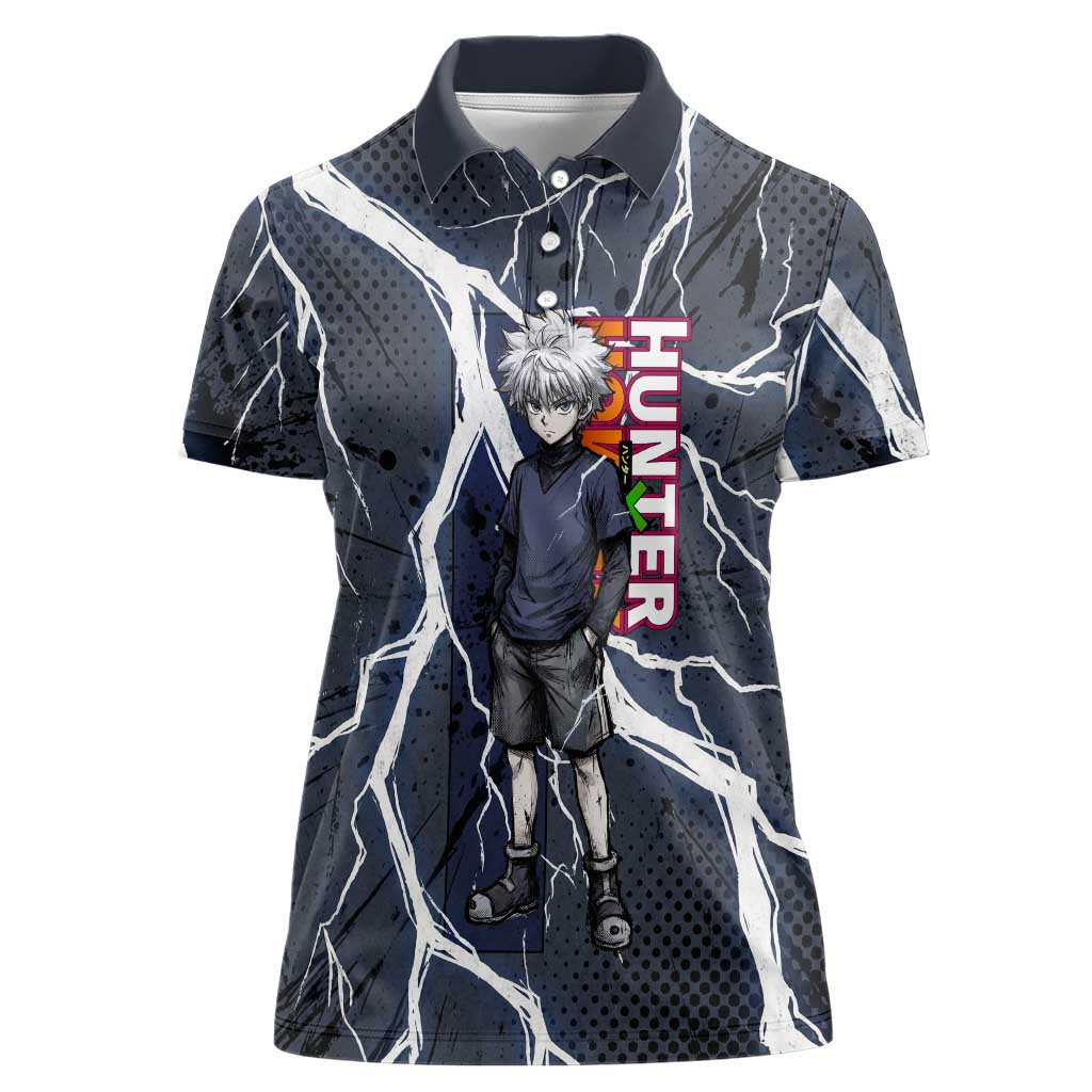 Killua Zoldyck Hunter x Hunter Lightning Aura Design Women Polo Shirt with Transformation Artwork and Anime Style Graphics - The Mazicc