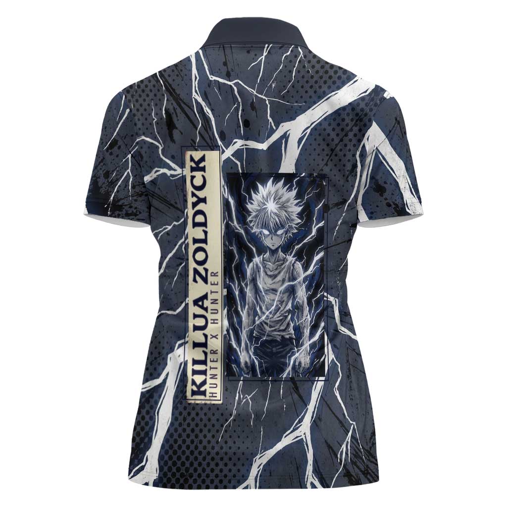 Killua Zoldyck Hunter x Hunter Lightning Aura Design Women Polo Shirt with Transformation Artwork and Anime Style Graphics - The Mazicc