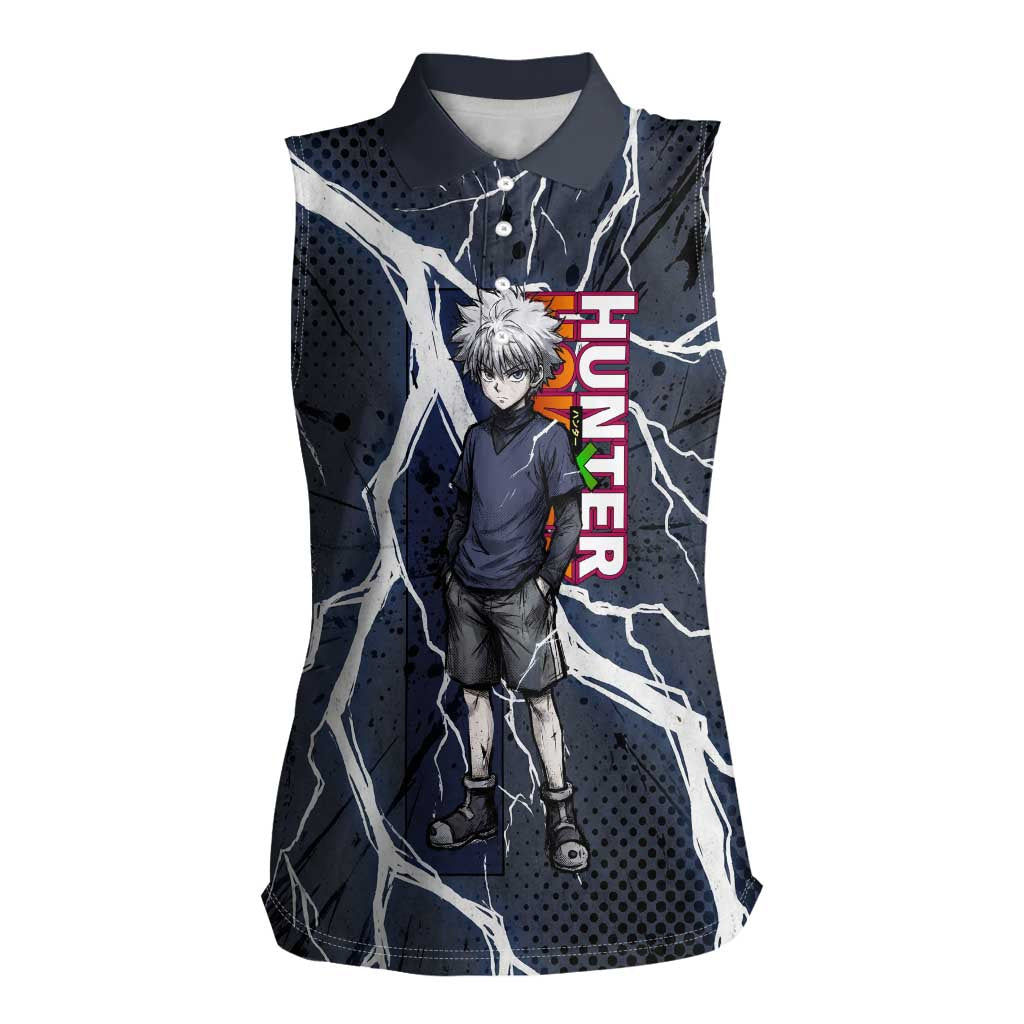 Killua Zoldyck Hunter x Hunter Lightning Aura Design Women Sleeveless Polo Shirt with Transformation Artwork and Anime Style Graphics - The Mazicc