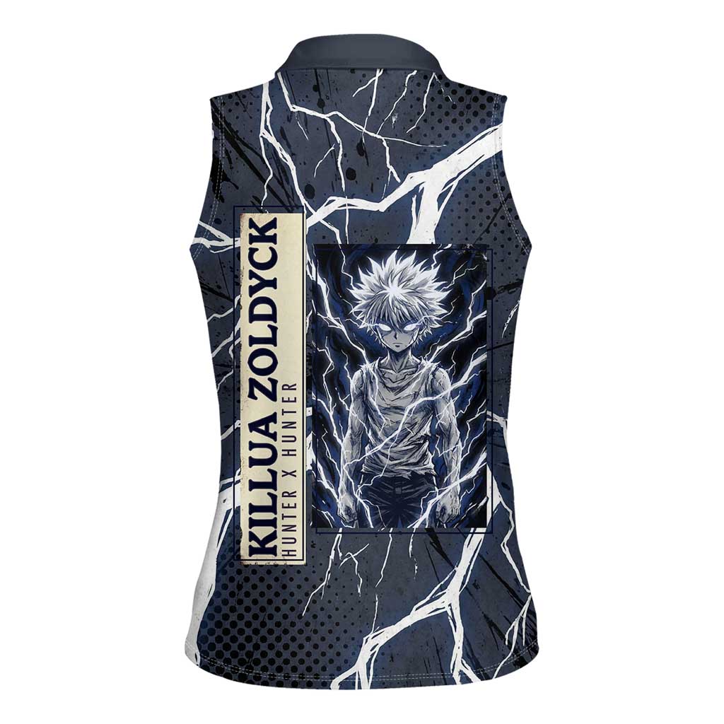 Killua Zoldyck Hunter x Hunter Lightning Aura Design Women Sleeveless Polo Shirt with Transformation Artwork and Anime Style Graphics - The Mazicc