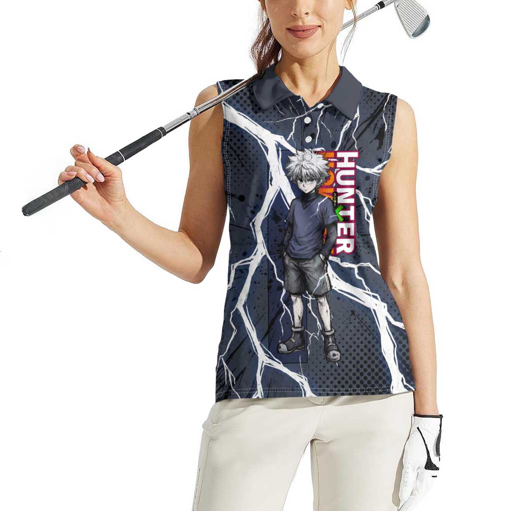 Killua Zoldyck Hunter x Hunter Lightning Aura Design Women Sleeveless Polo Shirt with Transformation Artwork and Anime Style Graphics - The Mazicc