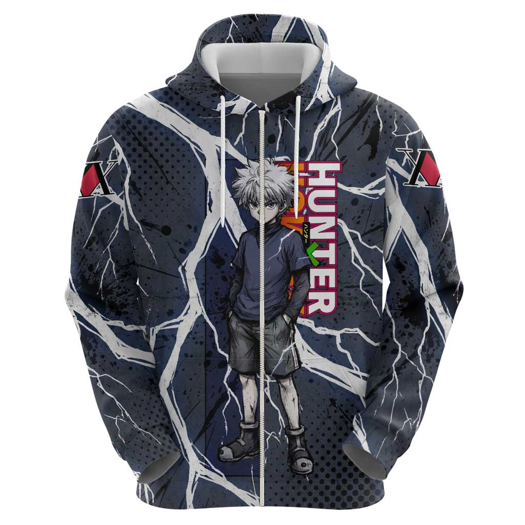 Killua Zoldyck Hunter x Hunter Lightning Aura Design Zip Hoodie with Transformation Artwork and Anime Style Graphics - The Mazicc