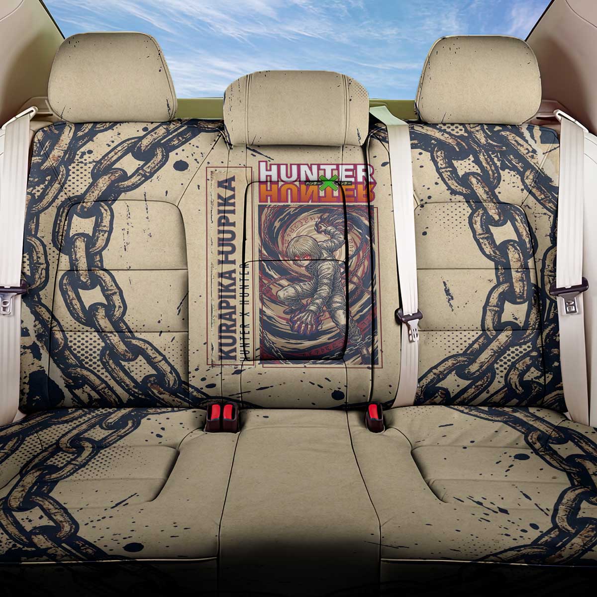 Kurapika Hunter x Hunter Chain Theme Back Car Seat Cover with Scarlet Eyes and Vintage Anime Artwork Design - The Mazicc