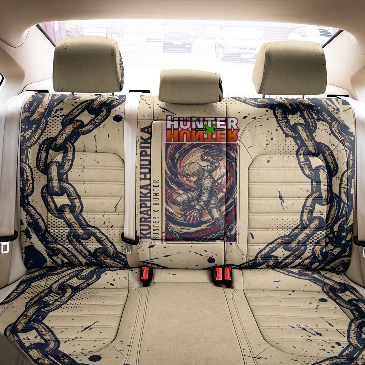 Kurapika Hunter x Hunter Chain Theme Back Car Seat Cover with Scarlet Eyes and Vintage Anime Artwork Design - The Mazicc