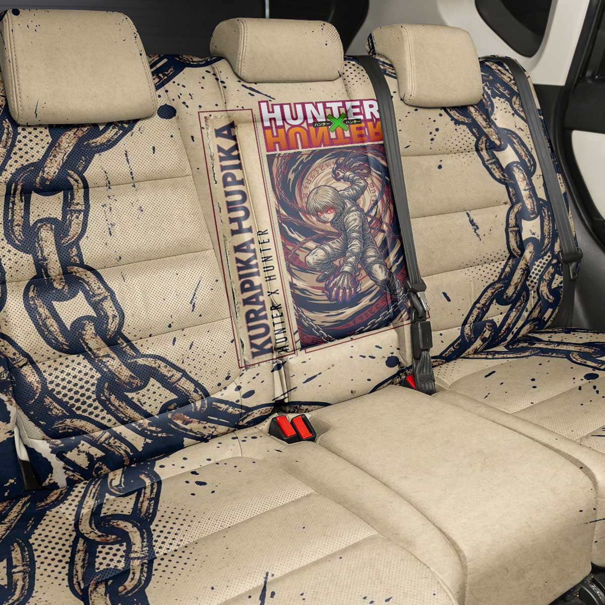 Kurapika Hunter x Hunter Chain Theme Back Car Seat Cover with Scarlet Eyes and Vintage Anime Artwork Design - The Mazicc
