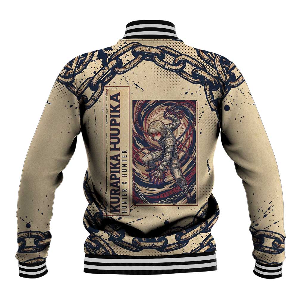 Kurapika Hunter x Hunter Chain Theme Baseball Jacket with Scarlet Eyes and Vintage Anime Artwork Design - The Mazicc
