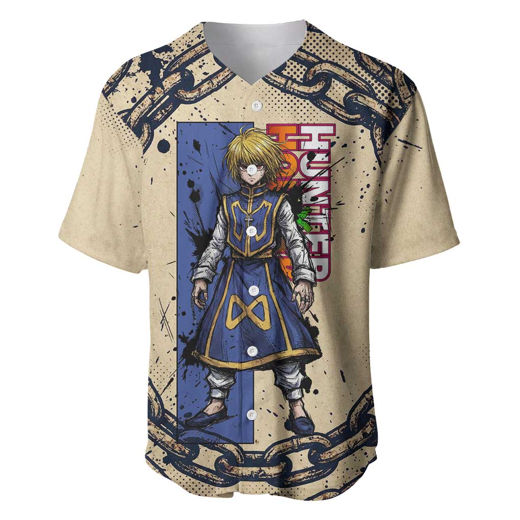 Kurapika Hunter x Hunter Chain Theme Baseball Jersey with Scarlet Eyes and Vintage Anime Artwork Design - The Mazicc