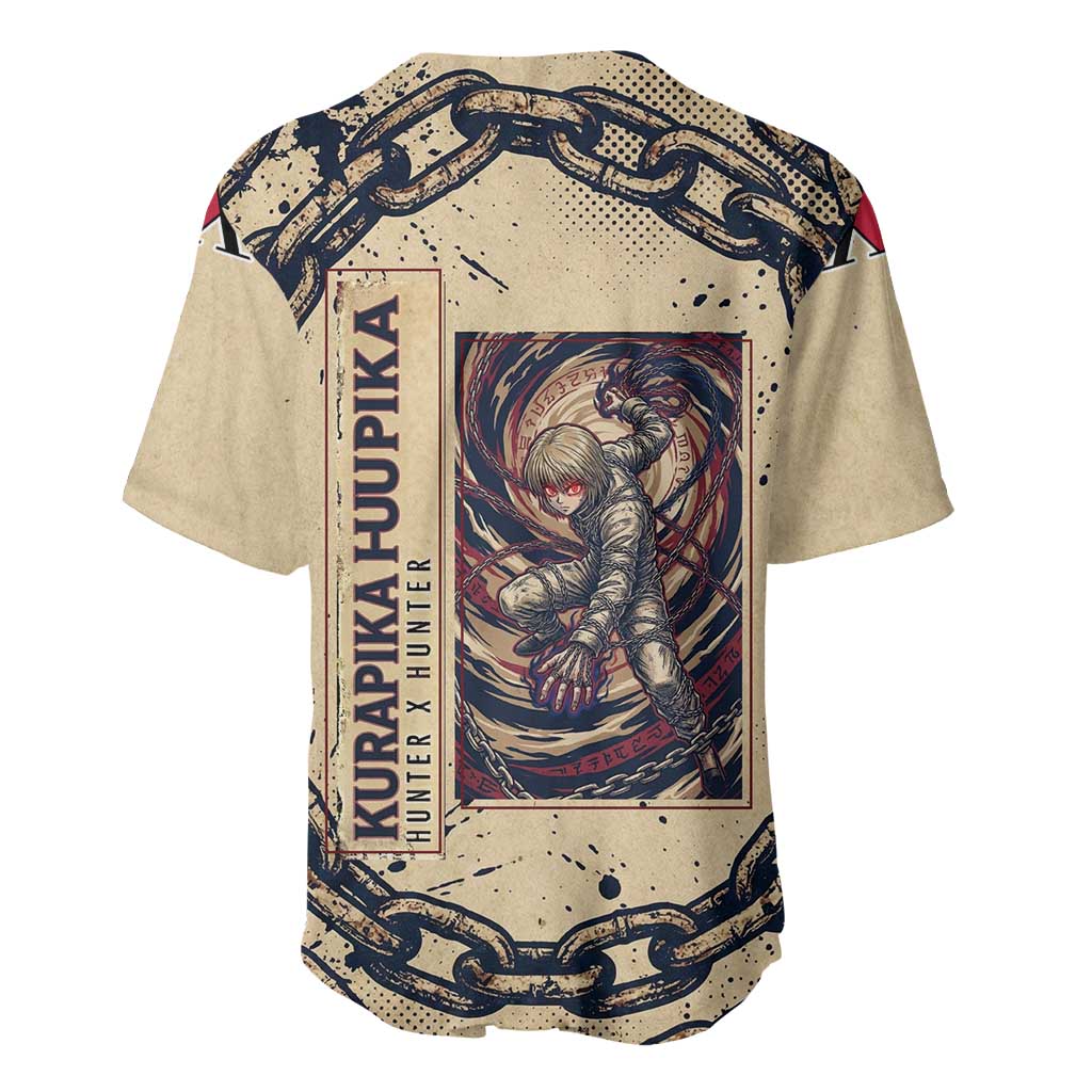 Kurapika Hunter x Hunter Chain Theme Baseball Jersey with Scarlet Eyes and Vintage Anime Artwork Design - The Mazicc