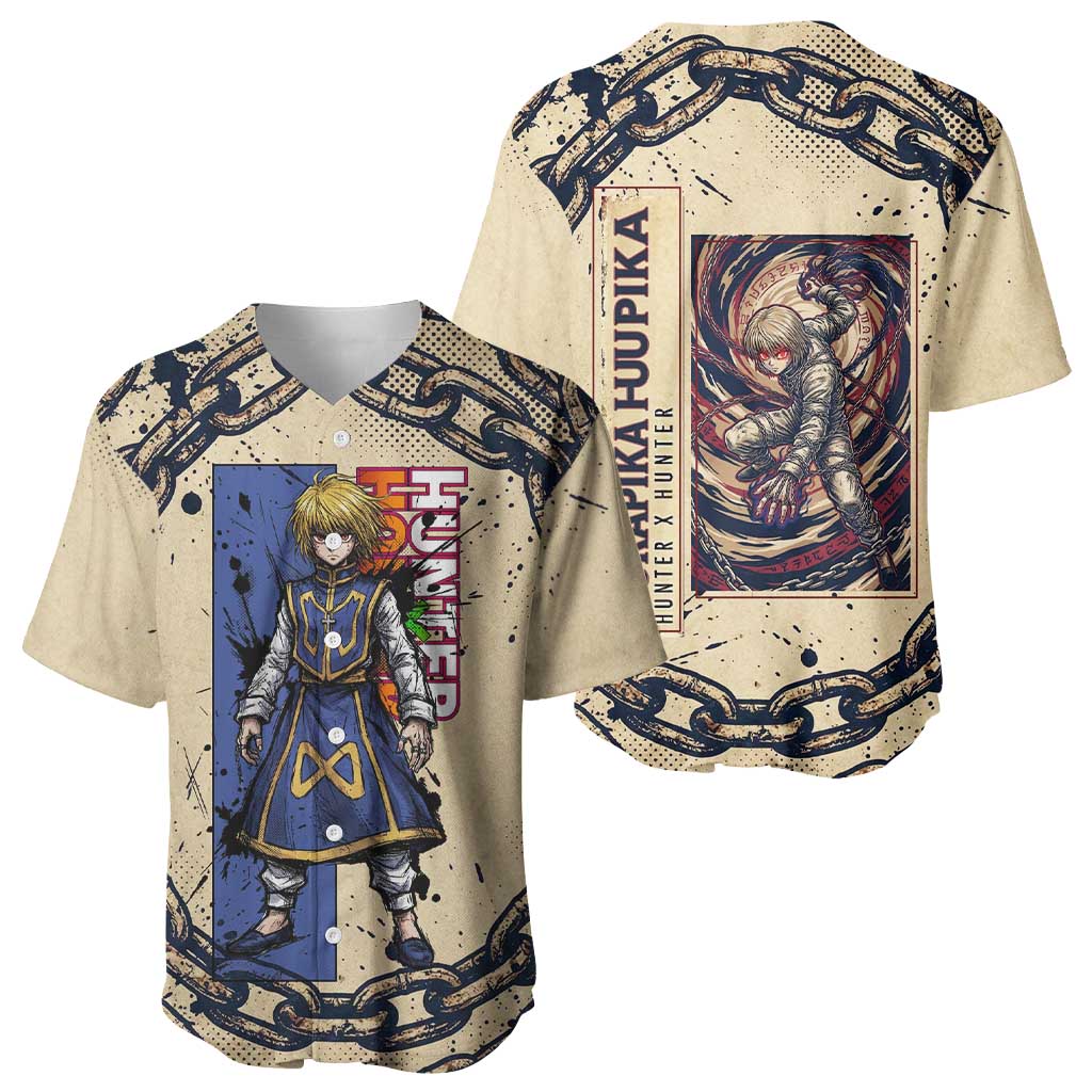 Kurapika Hunter x Hunter Chain Theme Baseball Jersey with Scarlet Eyes and Vintage Anime Artwork Design - The Mazicc