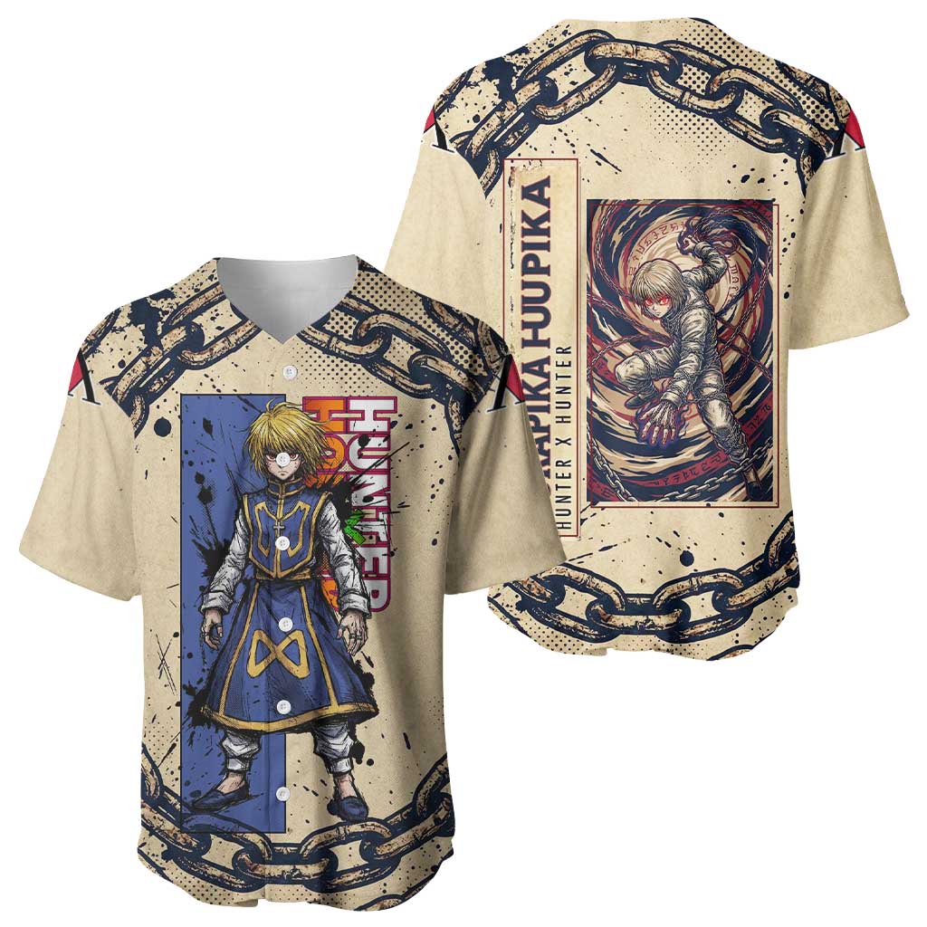 Kurapika Hunter x Hunter Chain Theme Baseball Jersey with Scarlet Eyes and Vintage Anime Artwork Design - The Mazicc