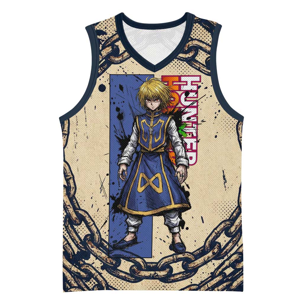 Kurapika Hunter x Hunter Chain Theme Basketball Jersey with Scarlet Eyes and Vintage Anime Artwork Design - The Mazicc