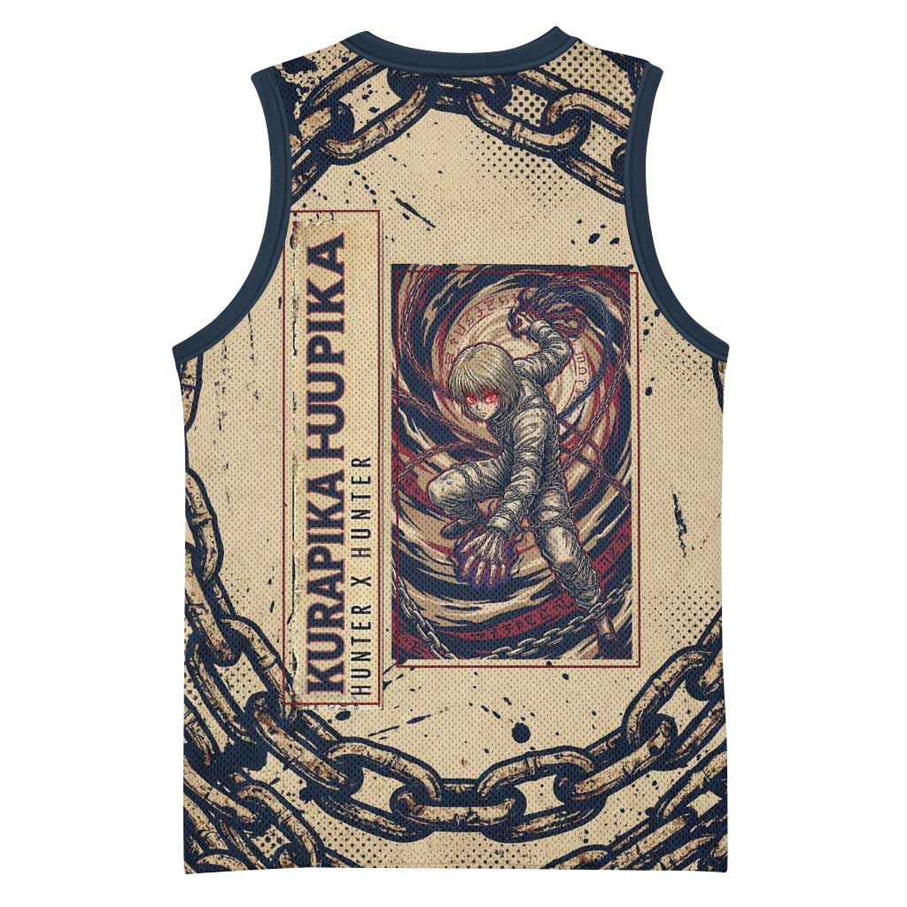 Kurapika Hunter x Hunter Chain Theme Basketball Jersey with Scarlet Eyes and Vintage Anime Artwork Design - The Mazicc