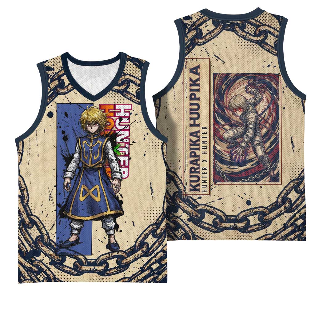 Kurapika Hunter x Hunter Chain Theme Basketball Jersey with Scarlet Eyes and Vintage Anime Artwork Design - The Mazicc