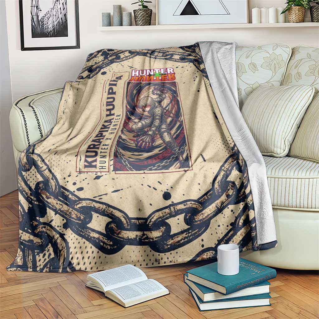 Kurapika Hunter x Hunter Chain Theme Blanket with Scarlet Eyes and Vintage Anime Artwork Design - The Mazicc