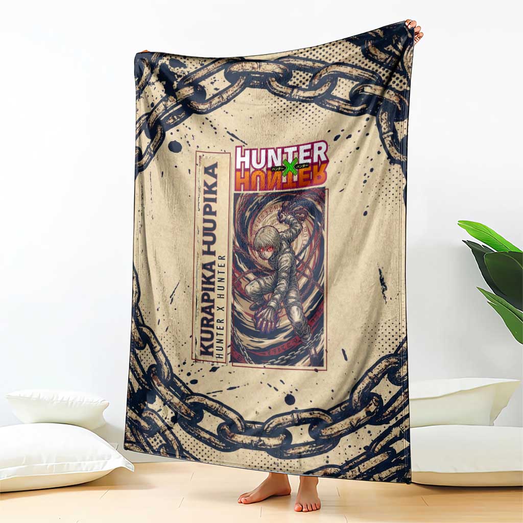 Kurapika Hunter x Hunter Chain Theme Blanket with Scarlet Eyes and Vintage Anime Artwork Design - The Mazicc