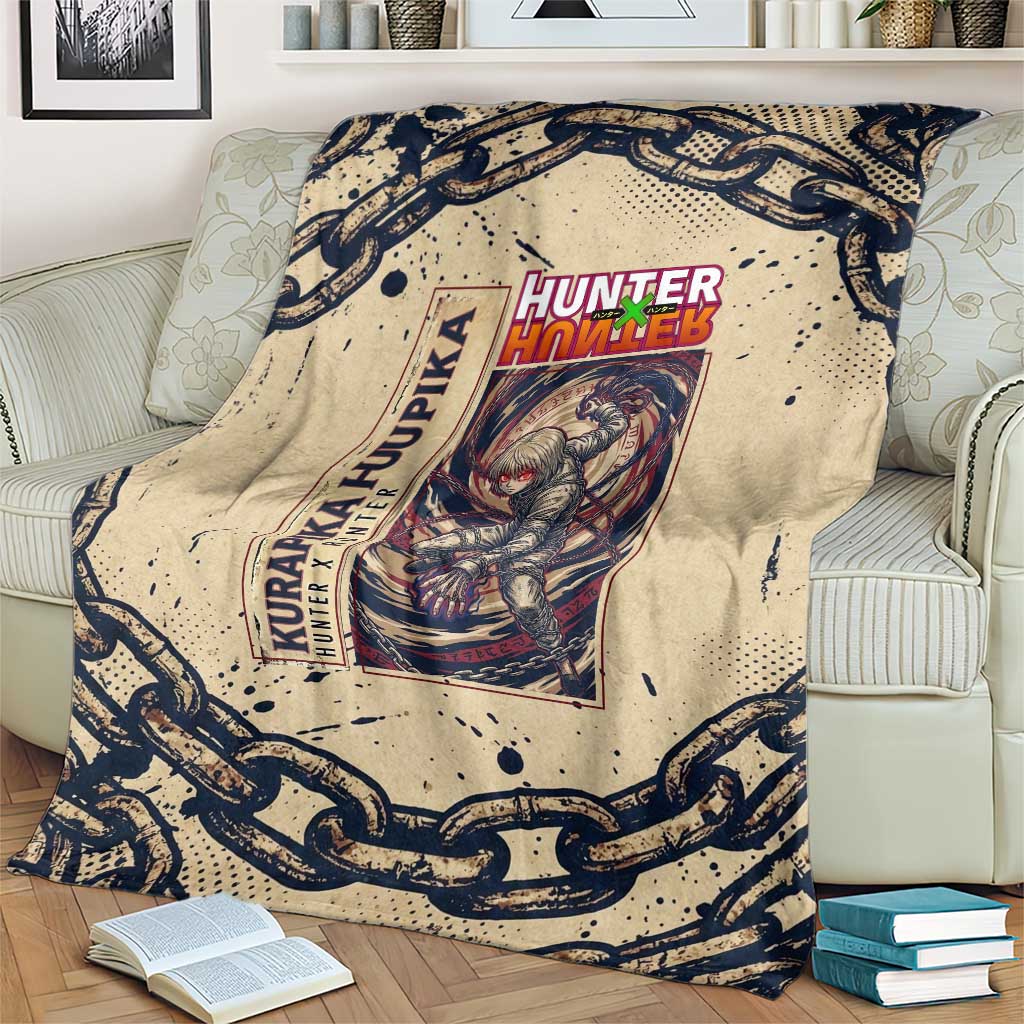 Kurapika Hunter x Hunter Chain Theme Blanket with Scarlet Eyes and Vintage Anime Artwork Design - The Mazicc