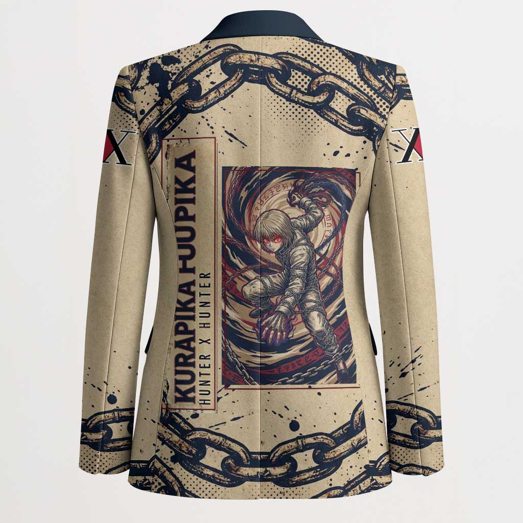 Kurapika Hunter x Hunter Chain Theme Blazer with Scarlet Eyes and Vintage Anime Artwork Design - The Mazicc