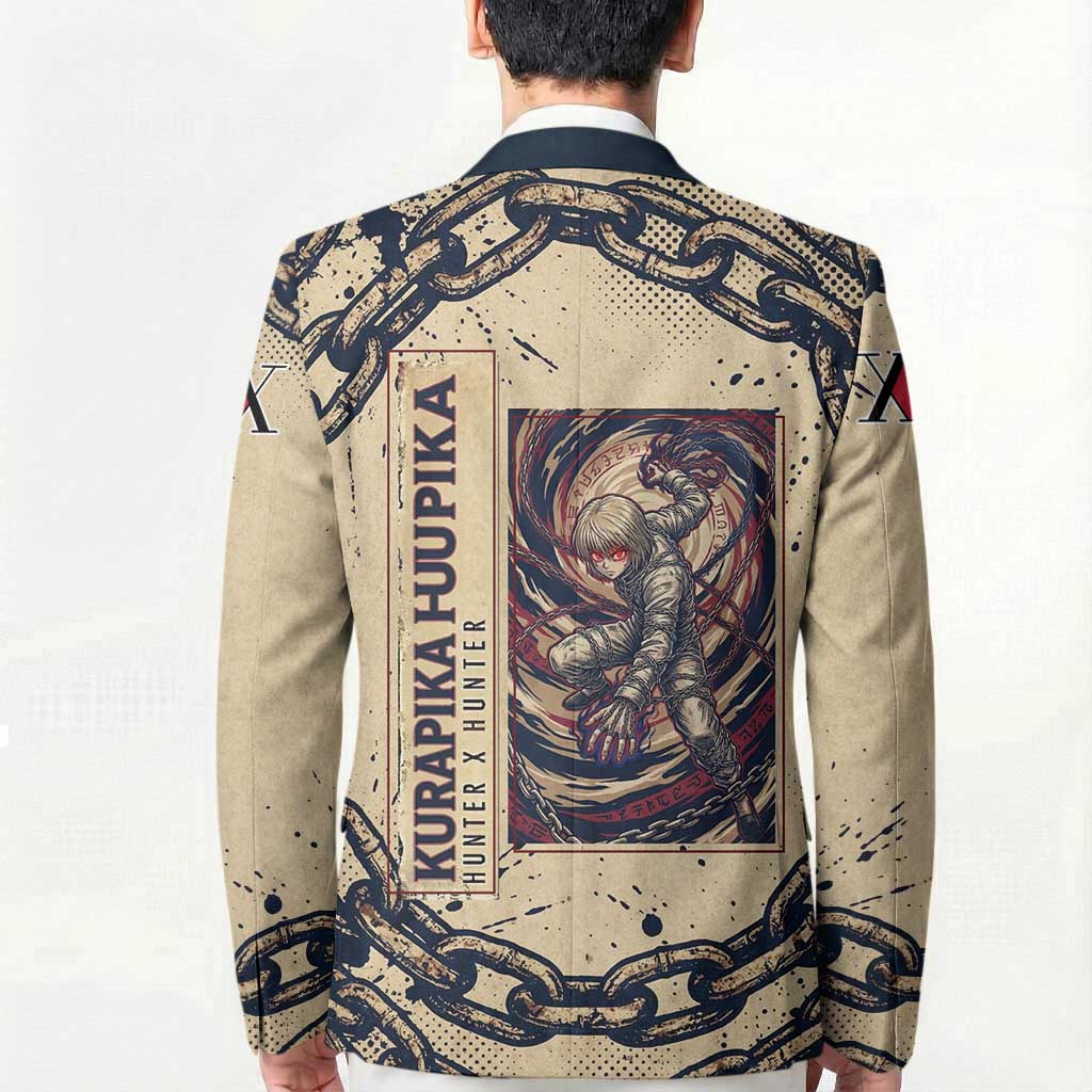Kurapika Hunter x Hunter Chain Theme Blazer with Scarlet Eyes and Vintage Anime Artwork Design - The Mazicc