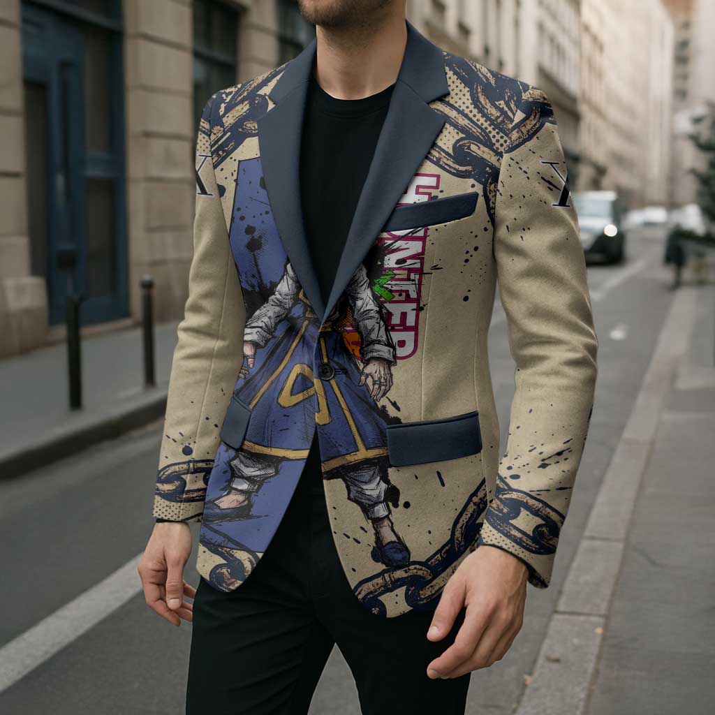 Kurapika Hunter x Hunter Chain Theme Blazer with Scarlet Eyes and Vintage Anime Artwork Design - The Mazicc
